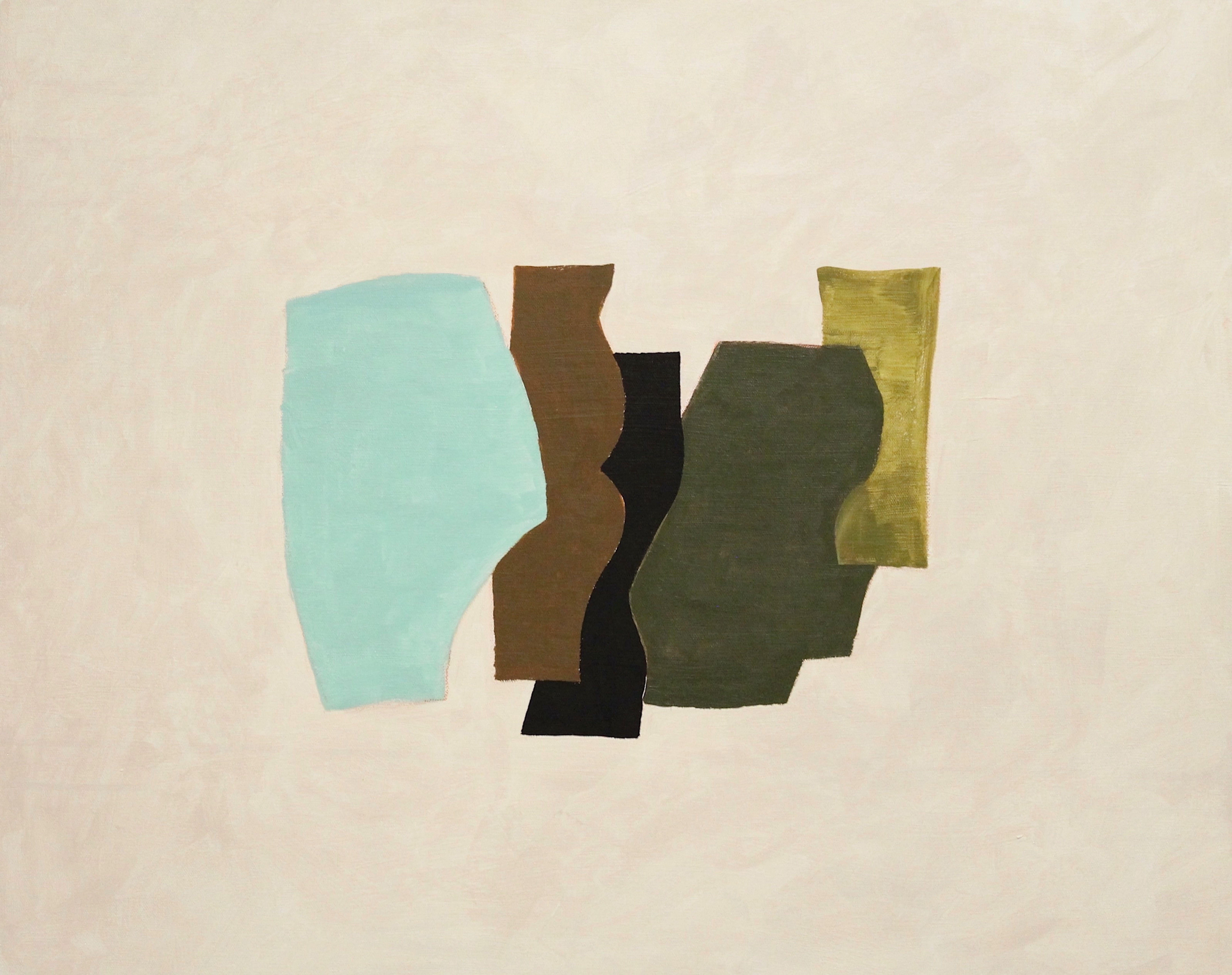 Abstract Painting Naoko Paluszak - Composition turquoise, peinture, acrylique sur toile