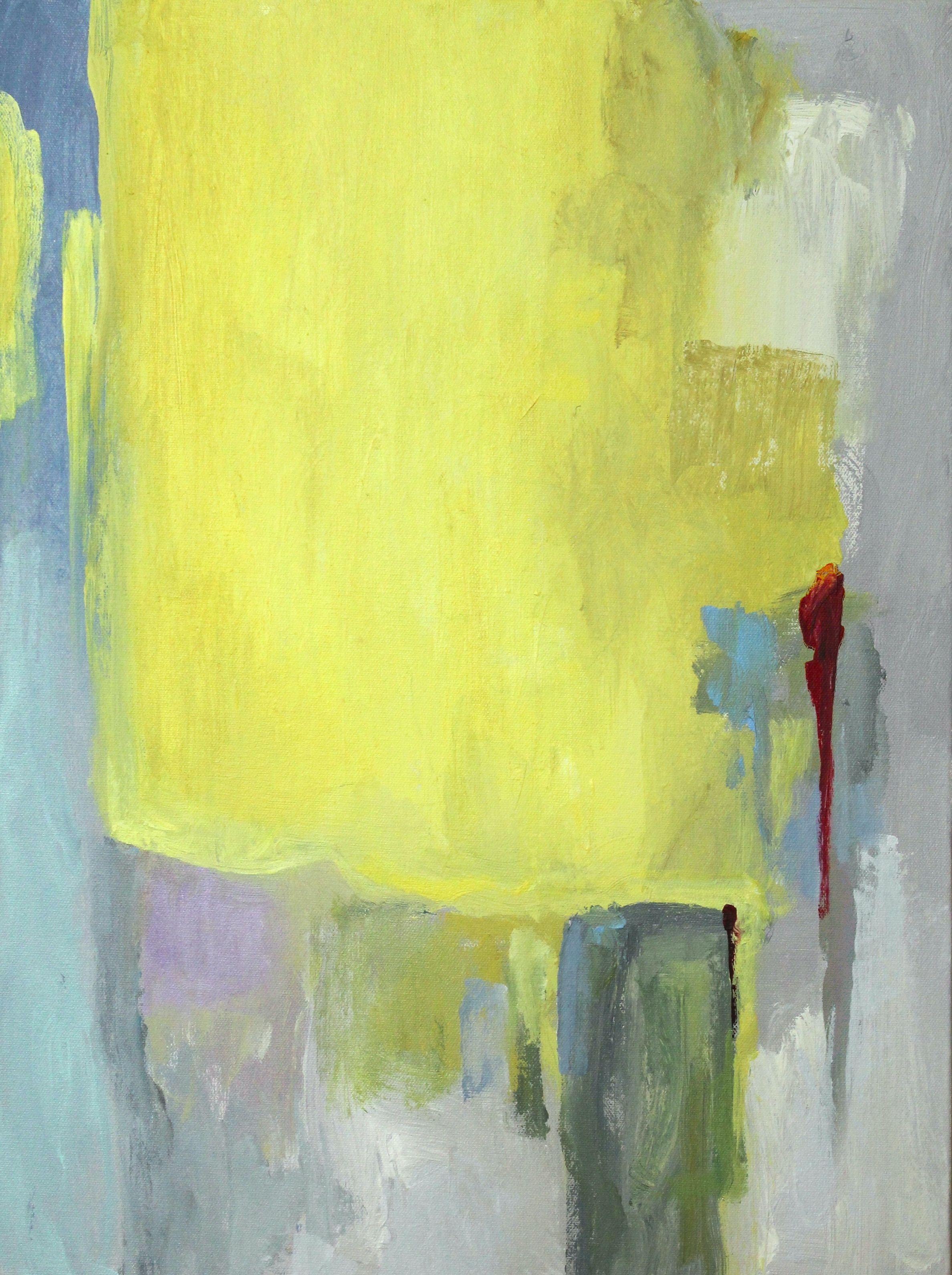 This is "Urban Yellow", expression of color, shape, emotional output and impressions. Original abstract acrylic painting on Gallery wrapped canvas. This painting measures 24x18 x1.5 inches. The sides are painted white and it will be shipped ready to