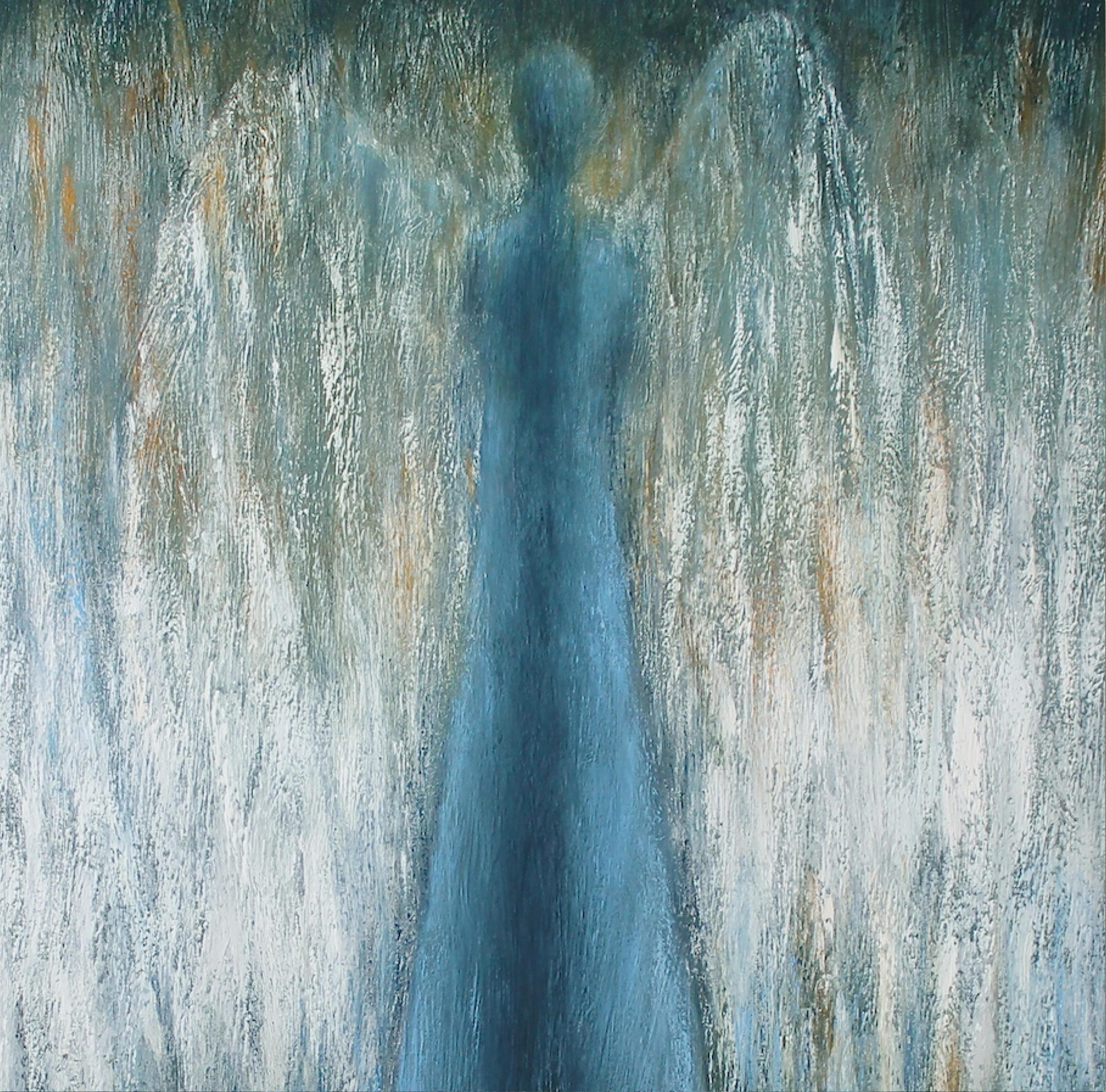 Who Are These Angels CXV  - Gray Figurative Painting by Naoko Paluszak