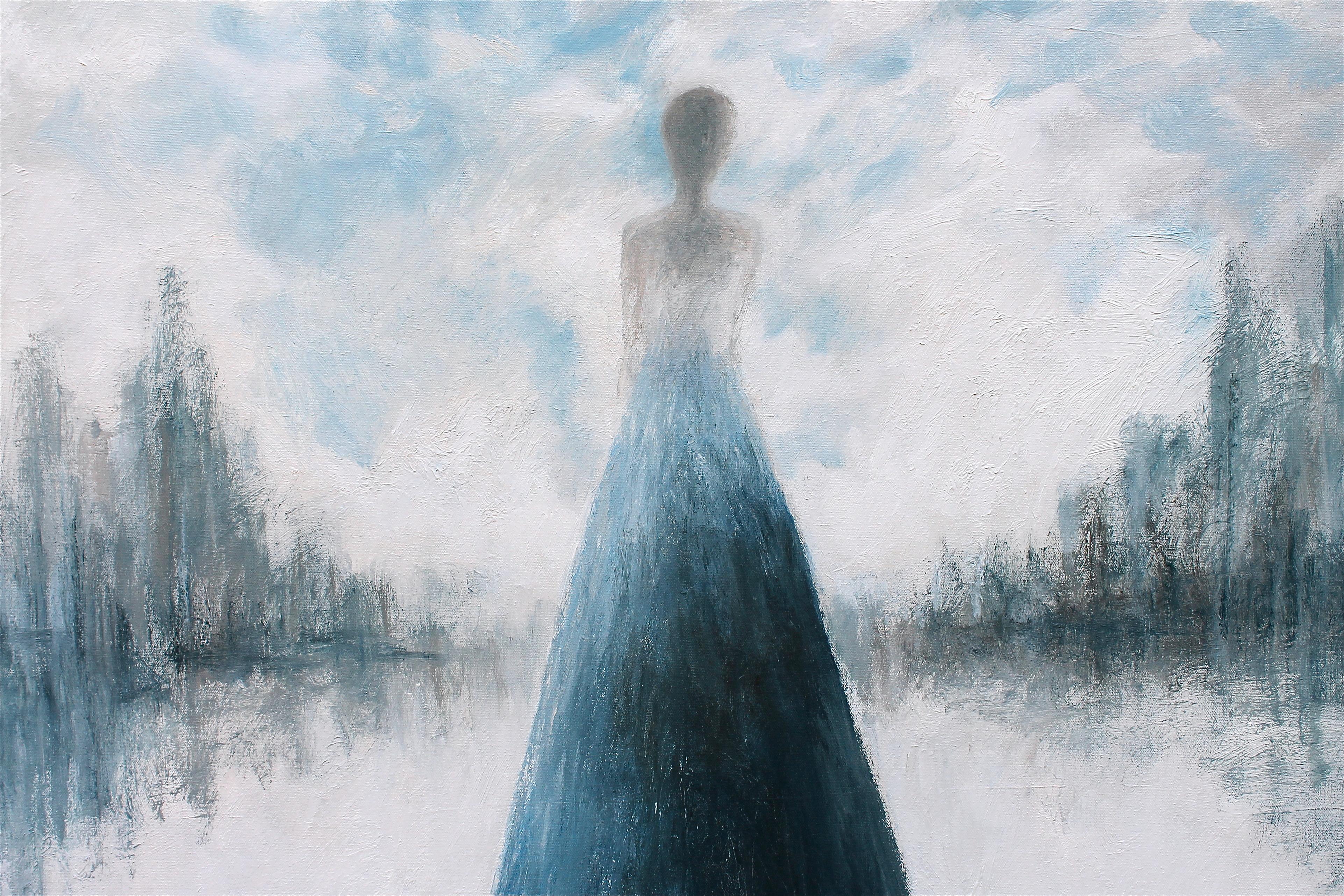 Quiénes son estos ángeles CXXXII, Pintura al óleo - Figurative Painting Gris de Naoko Paluszak