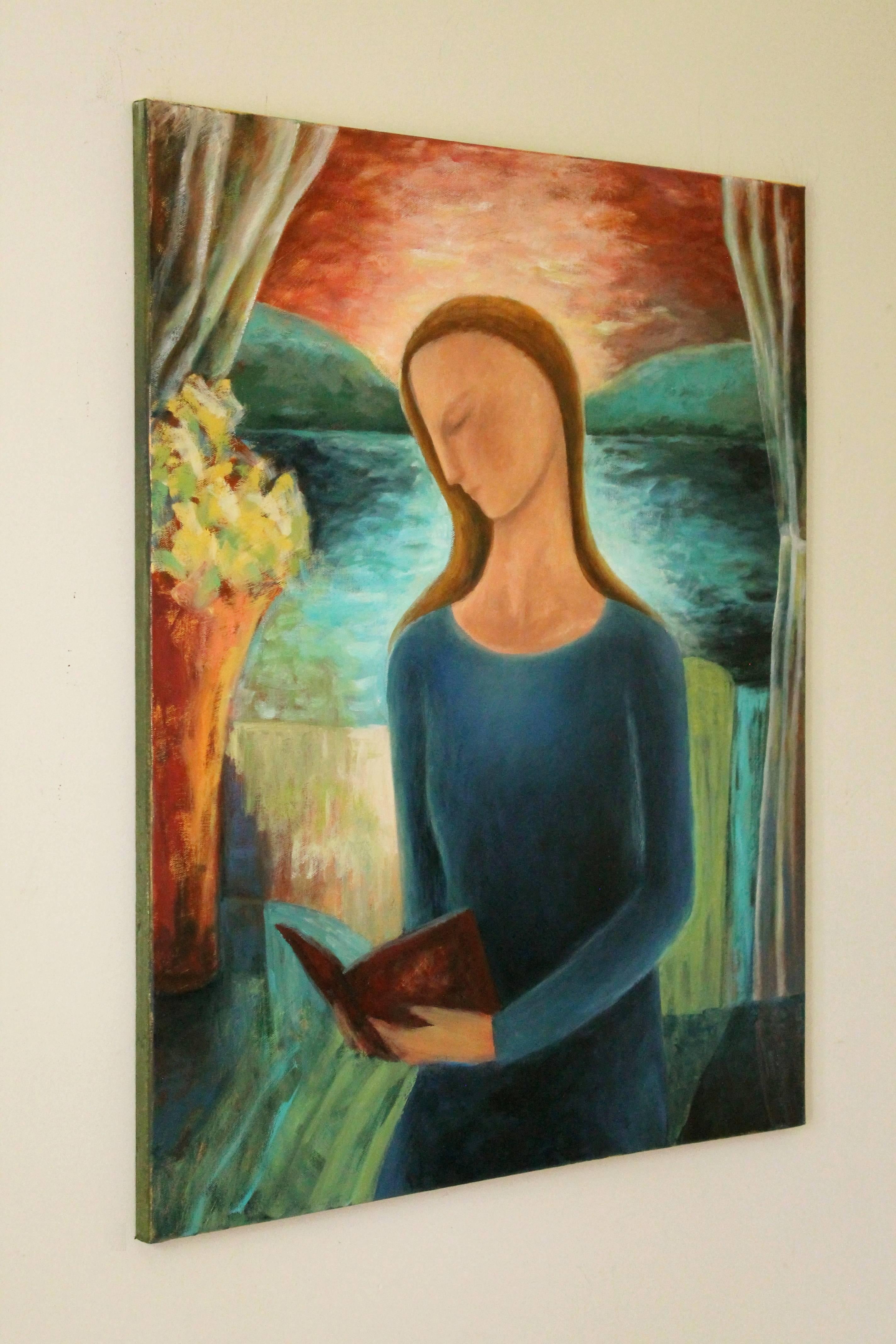 Woman Reading by the Lake - Painting by Naoko Paluszak