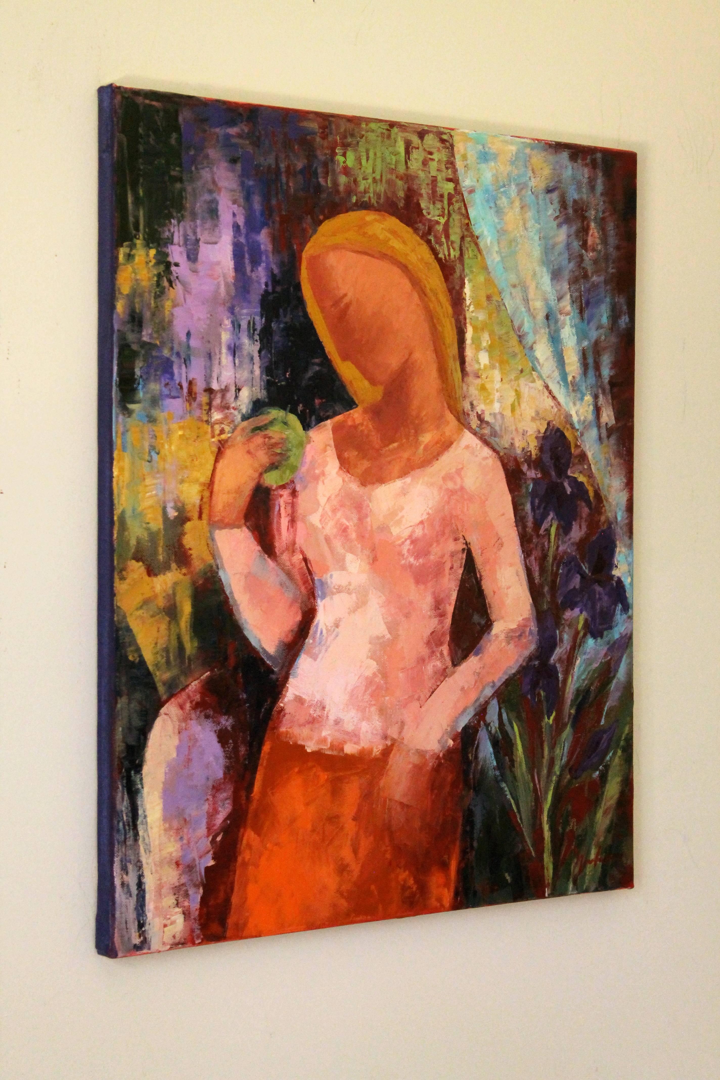 Woman with Iris - Painting by Naoko Paluszak