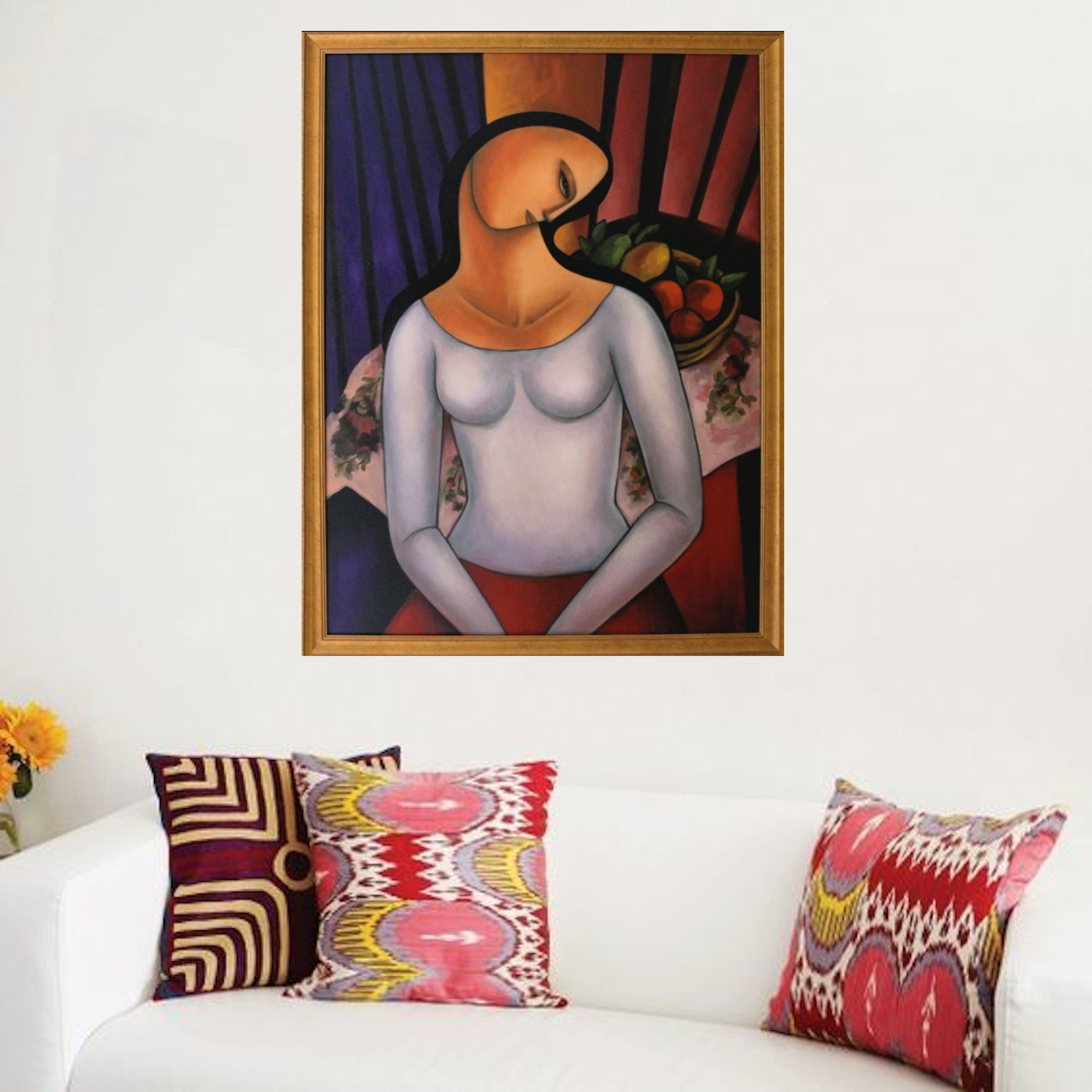 Woman with Matisse's Fruits, Painting, Oil on Canvas For Sale 3