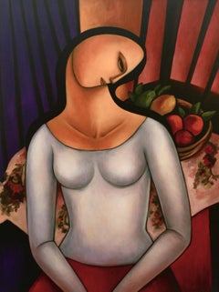 Woman with Matisse's Fruits, Gemälde, Öl auf Leinwand