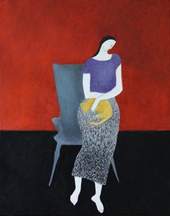 Femme avec chat jaune, peinture à l'huile sur toile