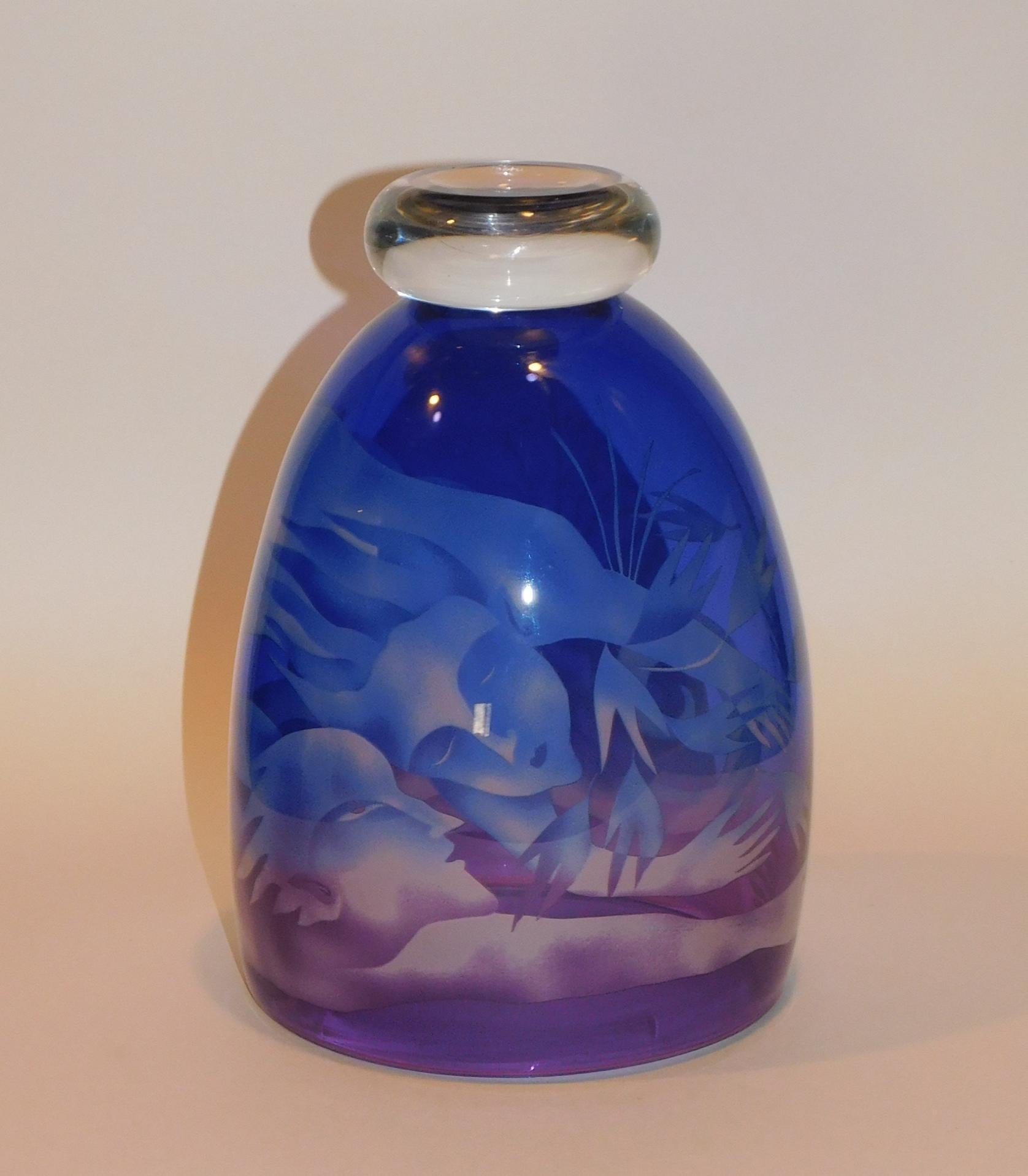 Naoko Takenouchi Cameo Glass Vase - Nocturne Series In Excellent Condition For Sale In Phoenix, AZ
