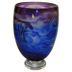Used Naoko Takenouchi Cameo Glass Vase - Nocturne Series