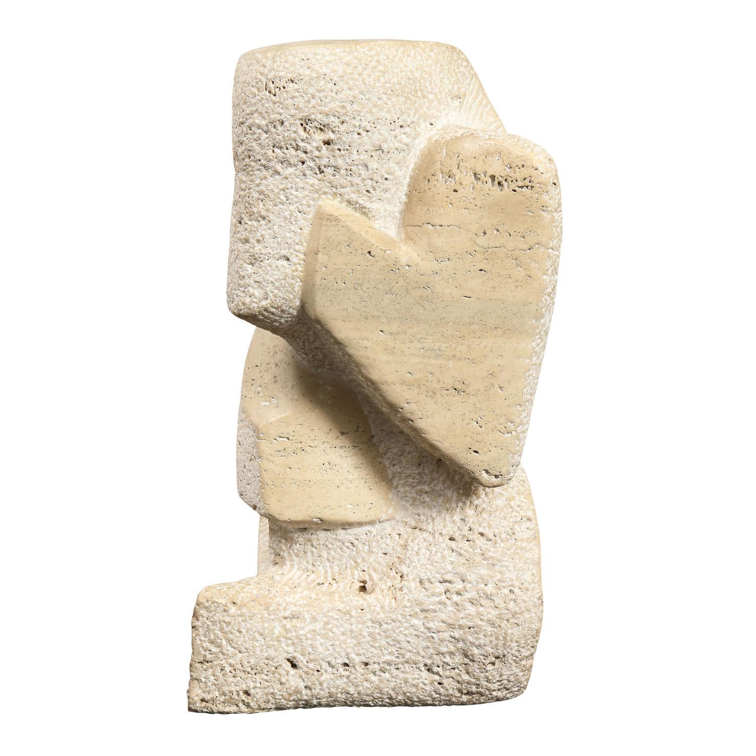 Hand-chiseled and etched abstract figural sculpture 