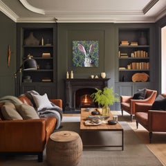 Kaninchen auf Grau - Original Vivid figurative Tier Malerei auf Leinwand