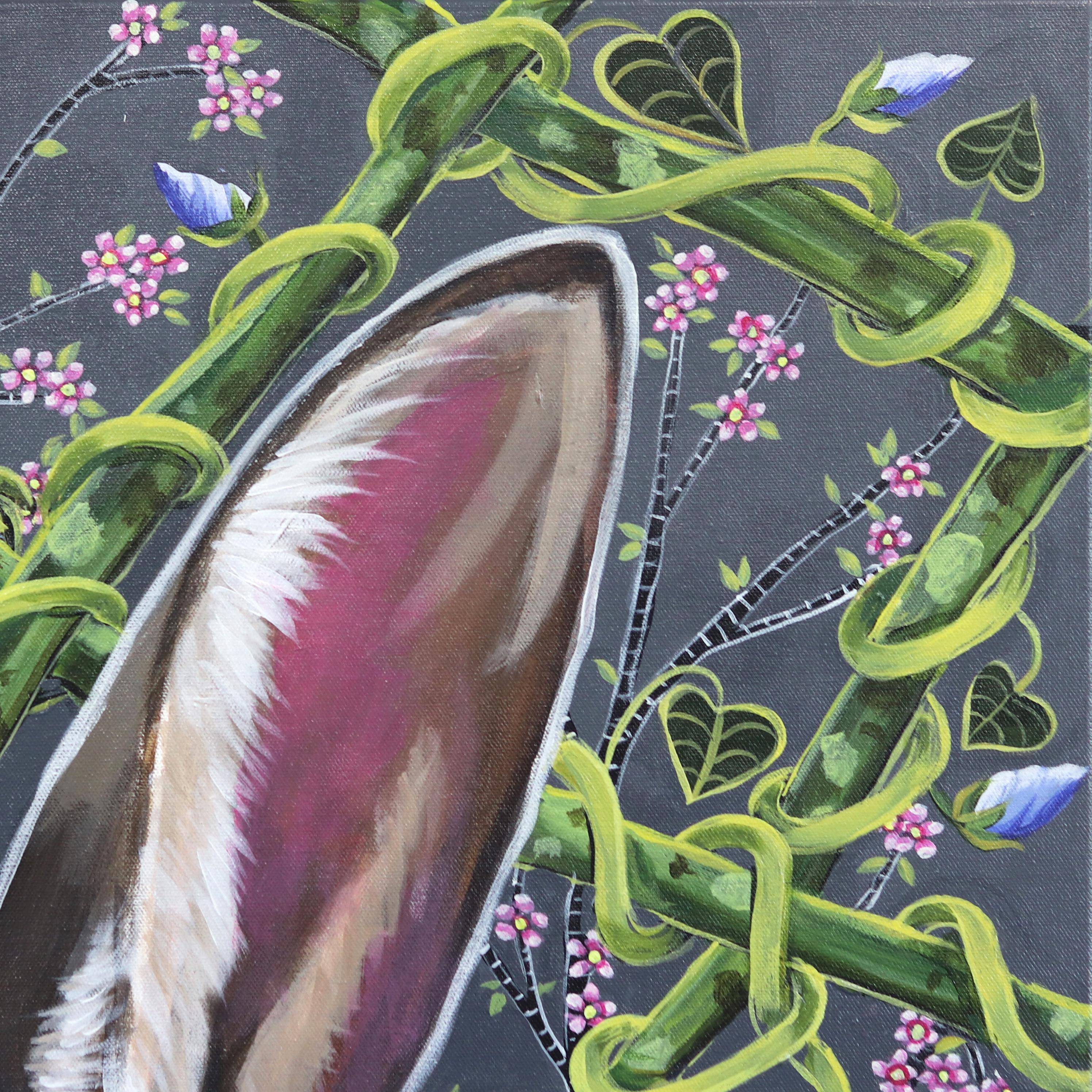 Las pinturas realistas de Naomi Jones, ricamente estampadas, se centran en la conservación de la fauna vulnerable. Jones encuentra la catarsis pintando animales con alma. Los retratos de especies vulnerables autóctonas del paisaje norteamericano