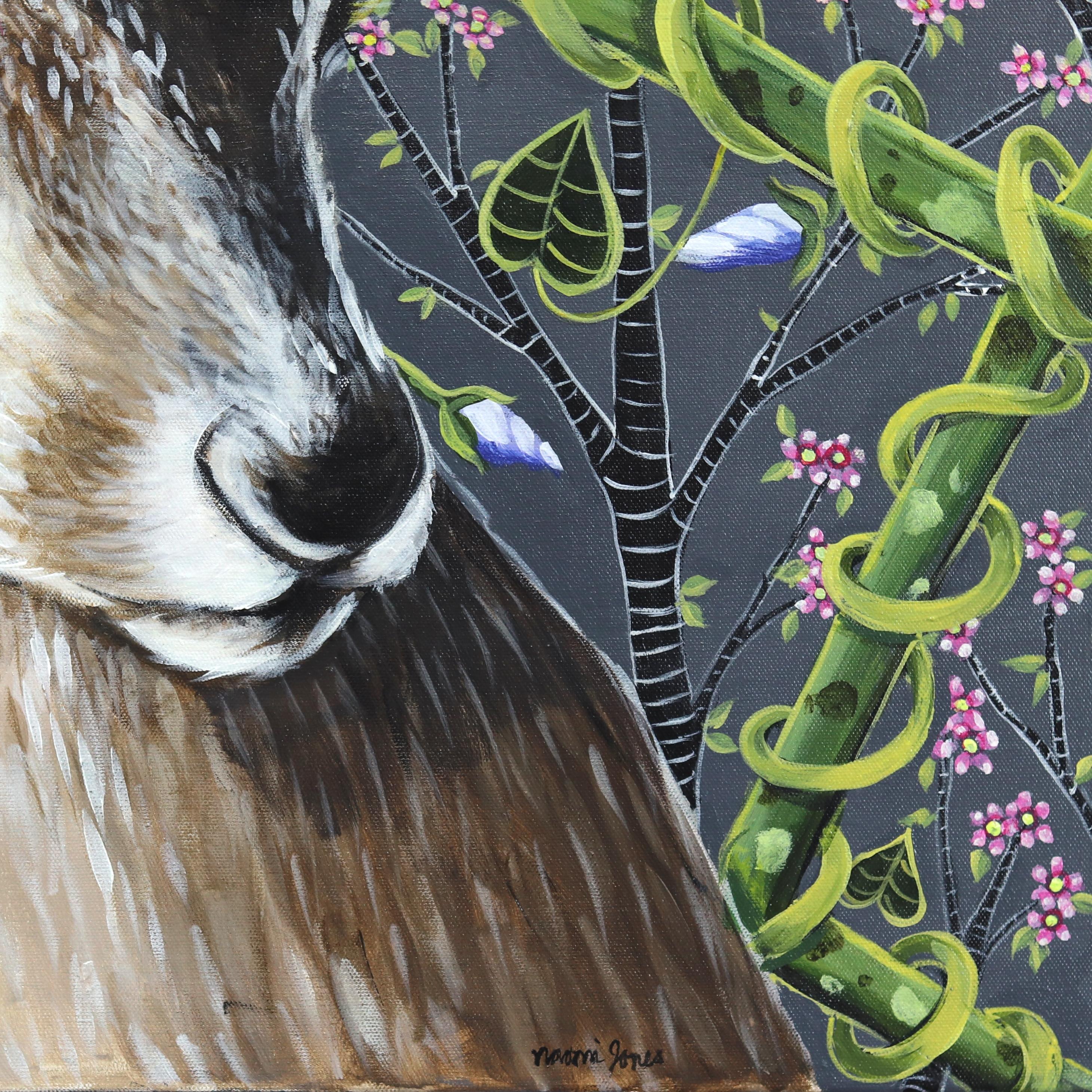 Jackrabbit en gris - Pintura figurativa original de animales en lienzo en venta 3