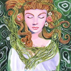 Ophelia - Original Earthy Floral Feminine Figurative Portrait Painting on Canvas