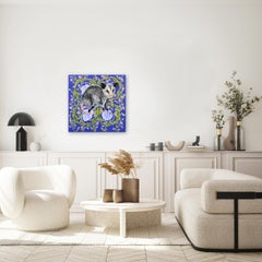 Opossum auf Blau - Original Vivid Figurative Tier Malerei auf Leinwand