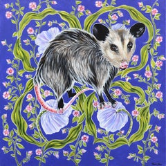 Possum on Blue - Original Vivid Figurative Animal Painting on Canvas