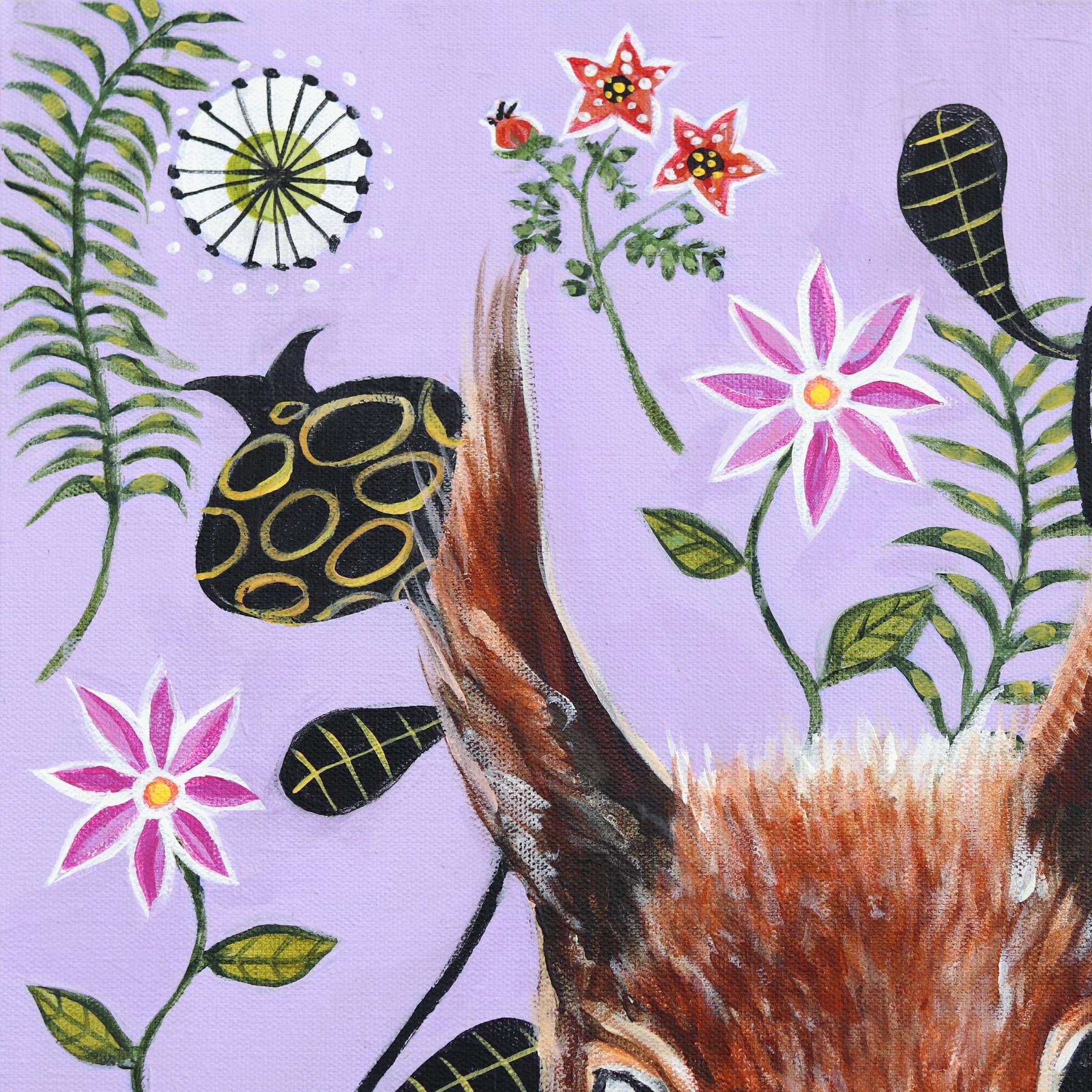 Red Squirrel on Lavender  - Original Vivid Figurative Animal Painting on Canvas For Sale 3