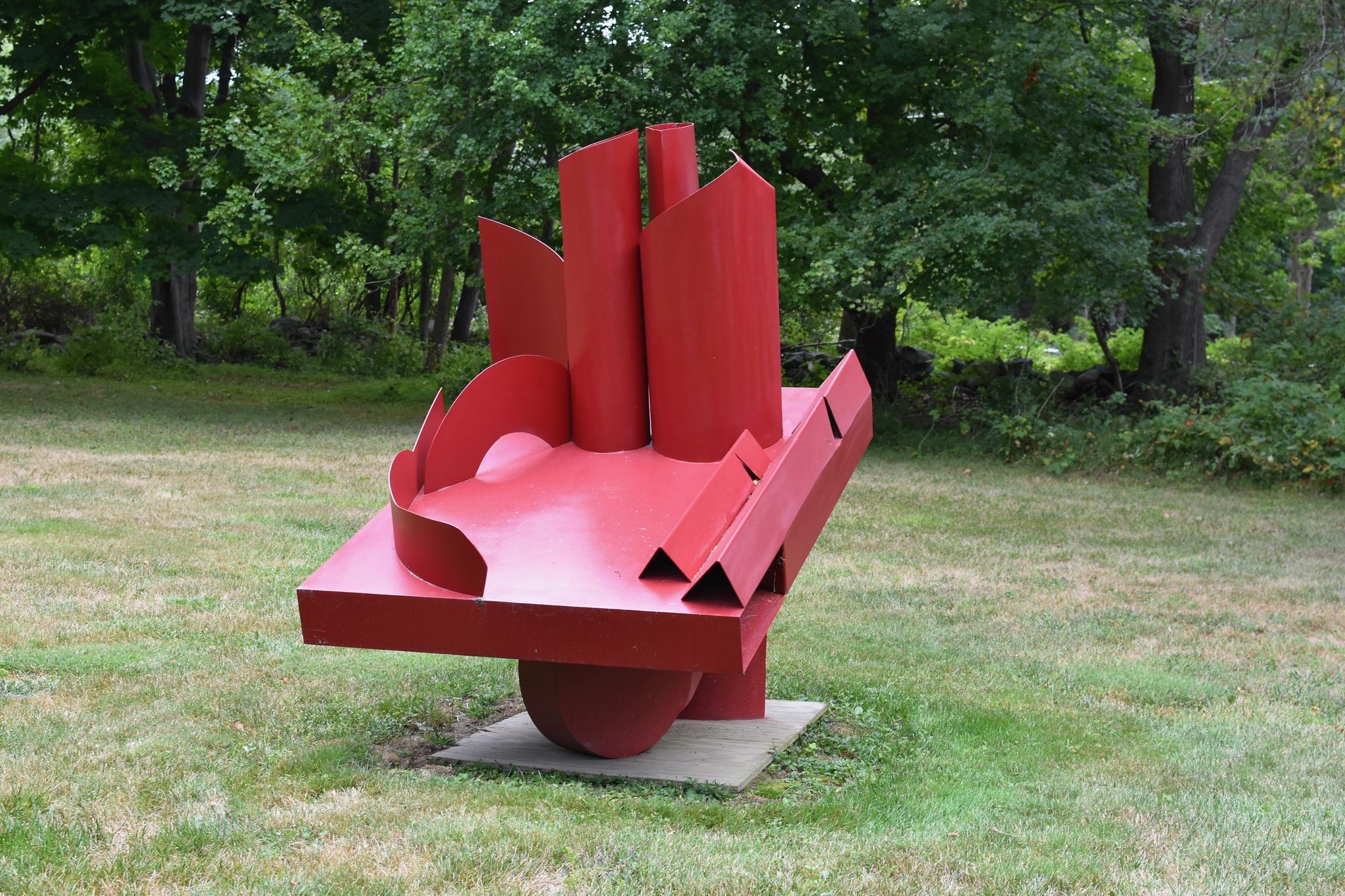 Red Barn : abstract steel sculpture - Sculpture by Naomi Press