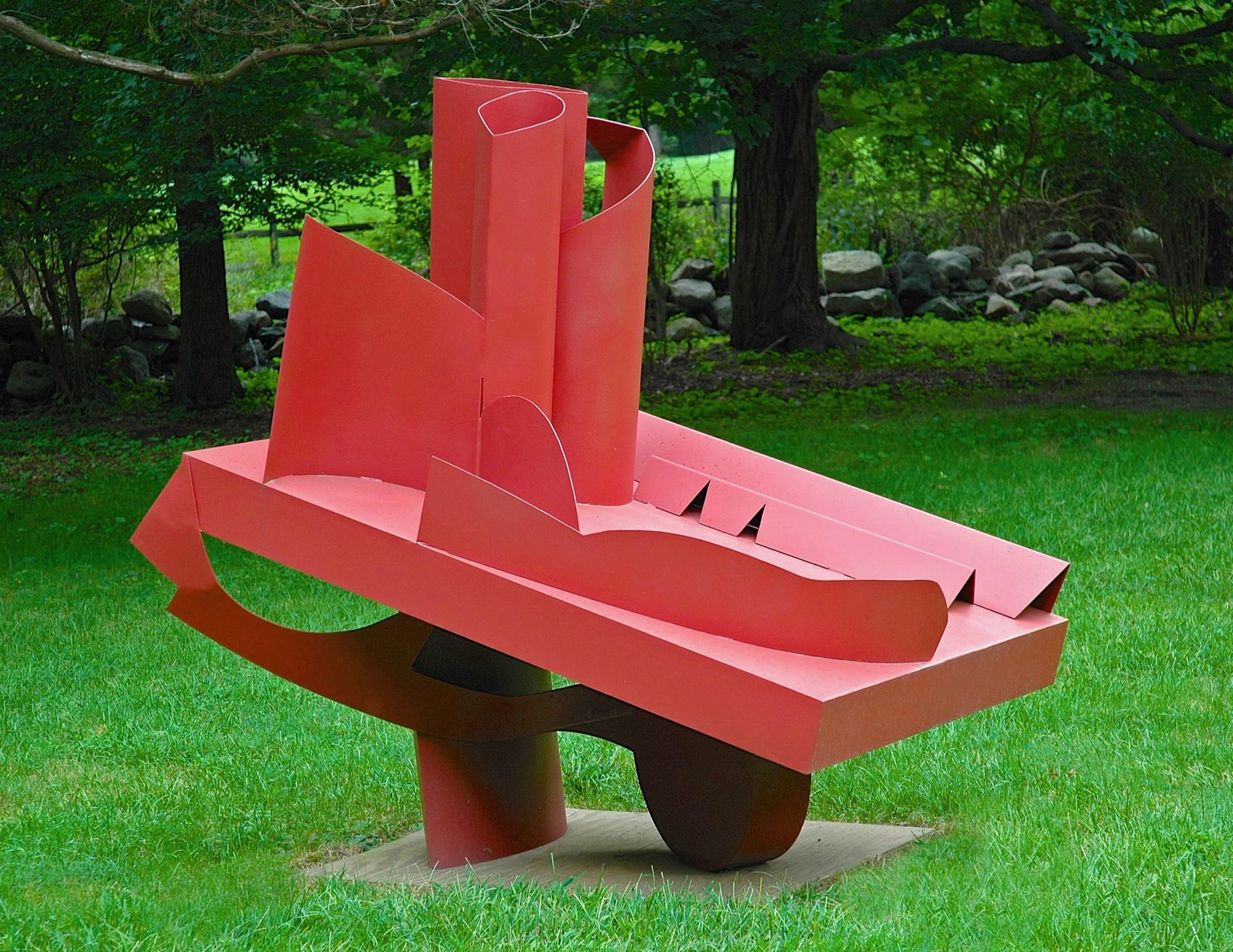 Barn rouge : sculpture abstraite en acier