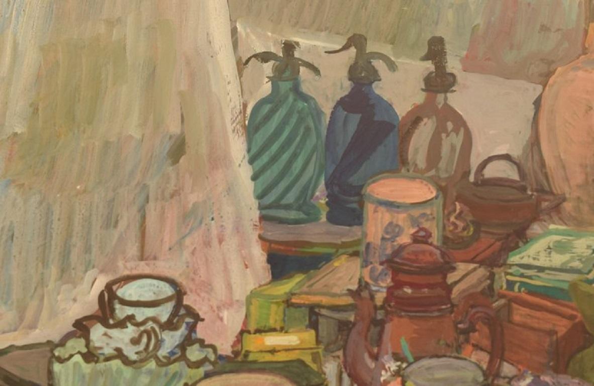 Modern Naomi Vicas 'b. 1920', French Artist, Gouache on Paper, Still Life, Mid-20th C For Sale