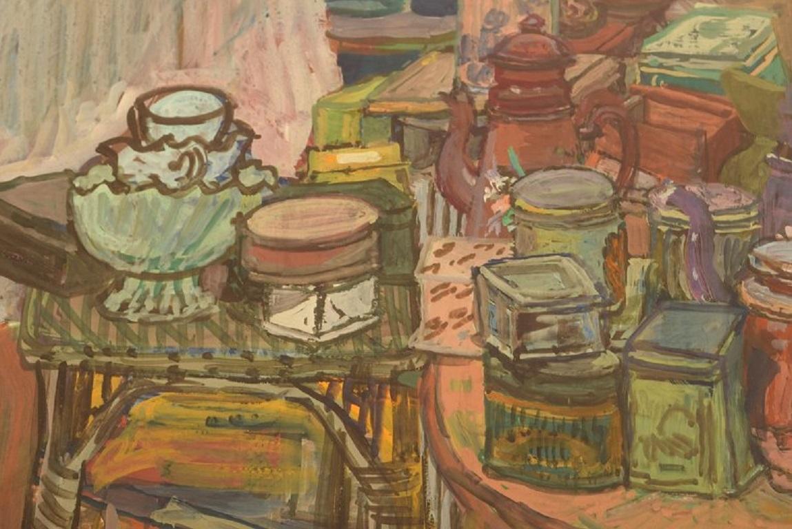 Naomi Vicas 'b. 1920', French Artist, Gouache on Paper, Still Life, Mid-20th C In Excellent Condition For Sale In Copenhagen, DK