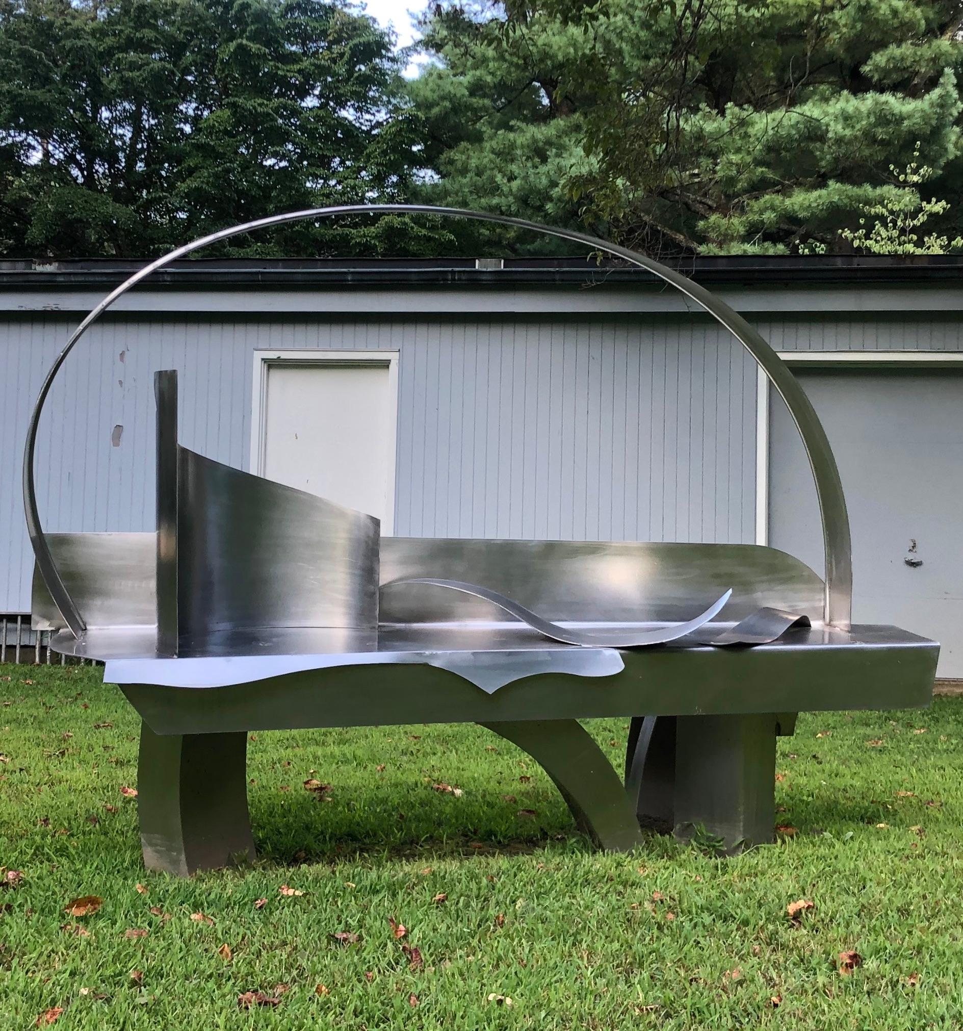 A large-scale steel sculpture by Naomi Press. Signed with initials.

Naomi Press is a female abstract sculptor, who was one of the very few women working in large scale with steel in the second half of the 20th Century. Press’s art was admired by a