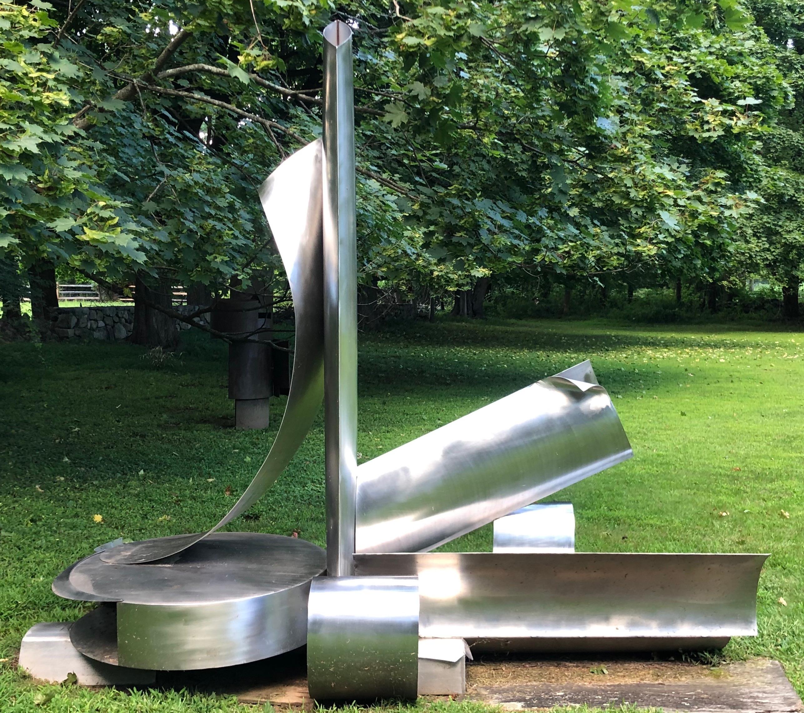 A large-scale steel sculpture by Naomi Press. Signed with initials.

Naomi Press is a female abstract sculptor, who was one of the very few women working in large scale with steel in the second half of the 20th Century. Press’s art was admired by a