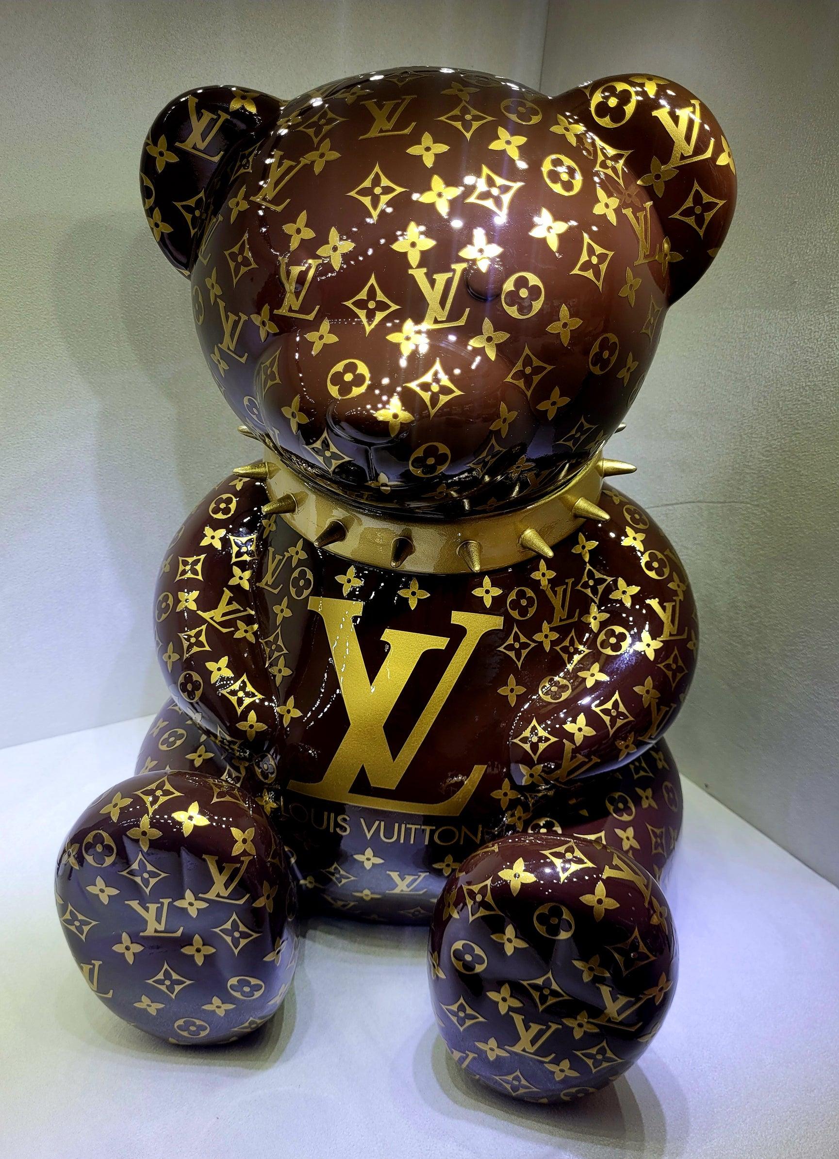 35cm Bear LV Tribute, Gold - Sculpture by Naor