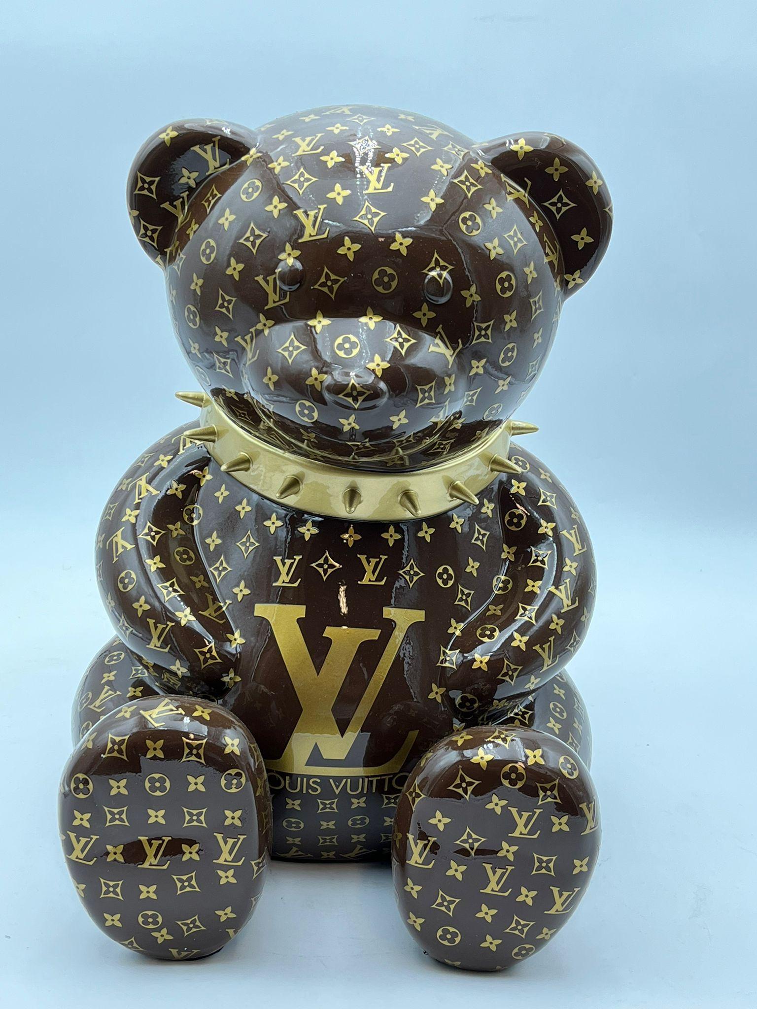 Louis Vuitton Brown White Stuffed Leather Dou Dou Teddy Bear at 1stDibs