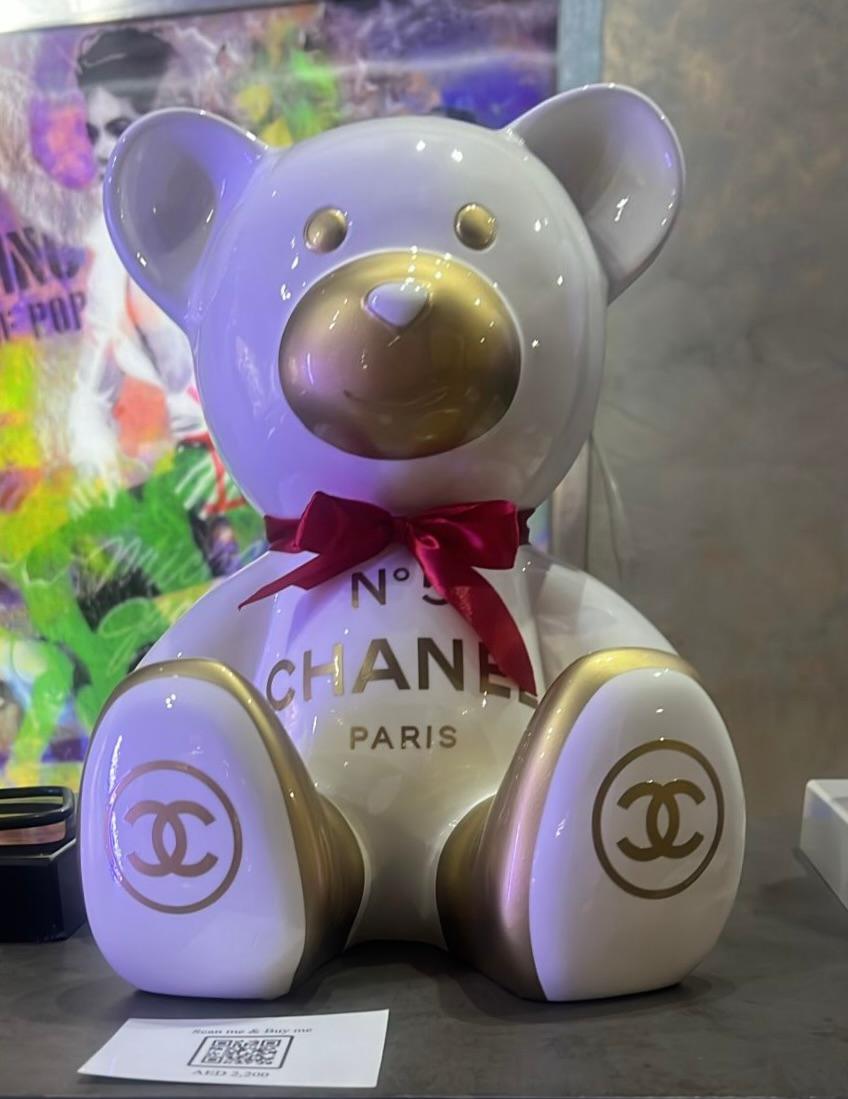 35cm CH Tribute, zweifarbiger weiß-goldener Teddy (Pop-Art), Sculpture, von Naor