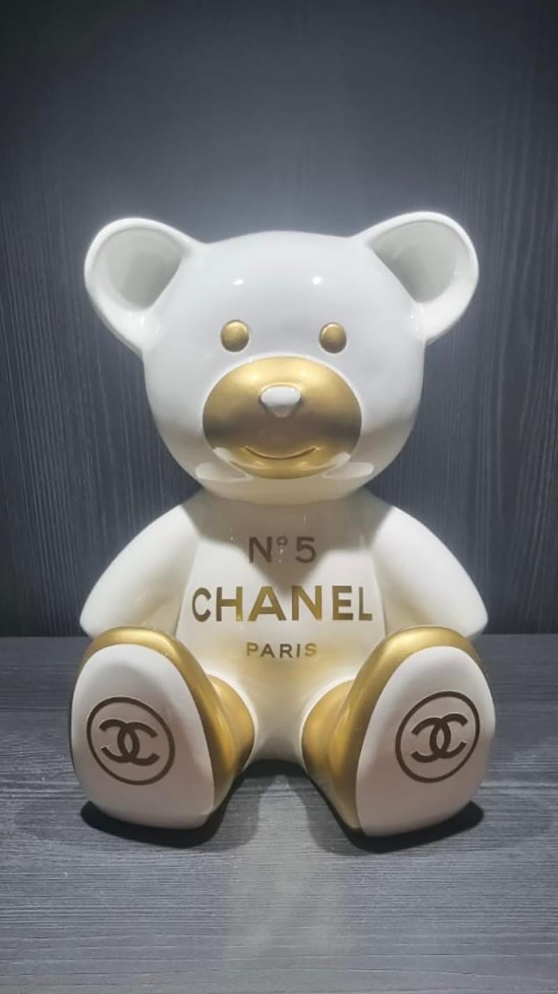 35cm CH Tribute, zweifarbiger weiß-goldener Teddy im Angebot 1