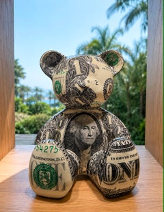ARTBYNAOR - 35cm Dollars Tribute Teddy Sculpture, Contemporary Sculpture