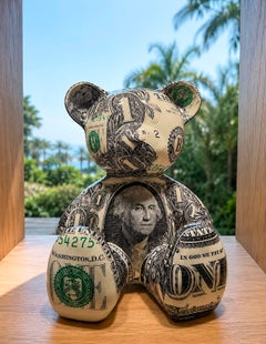 ARTBYNAOR - 35cm Dollars Tribute Teddy Sculpture, Contemporary Sculpture