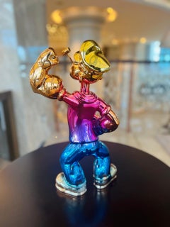 ARTBYNAOR – Scultura di Braccio di Ferro con sfumatura rosa e blu, 40 cm