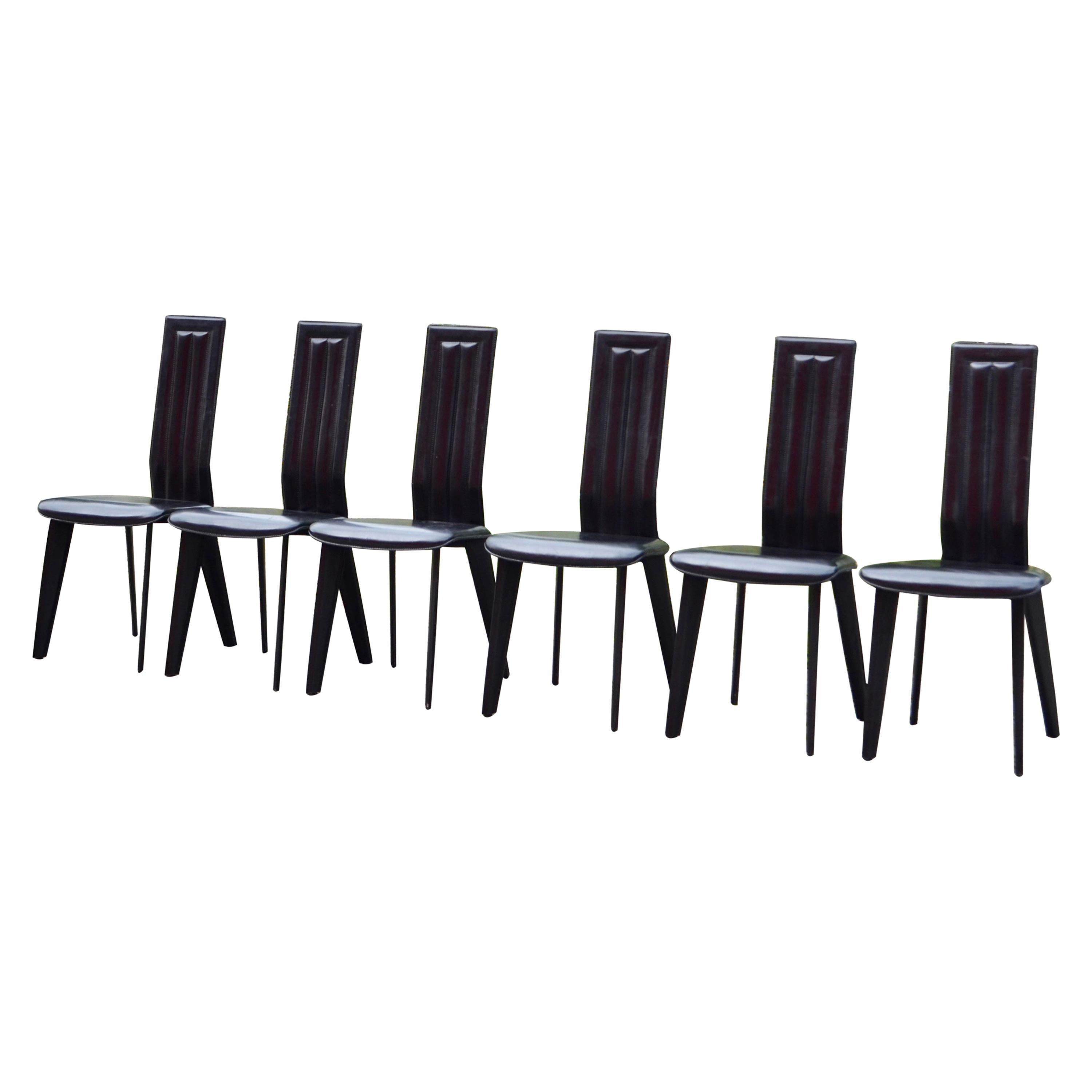 Naos Black Saddle Leather Dining Chairs Italy Design Set of 6