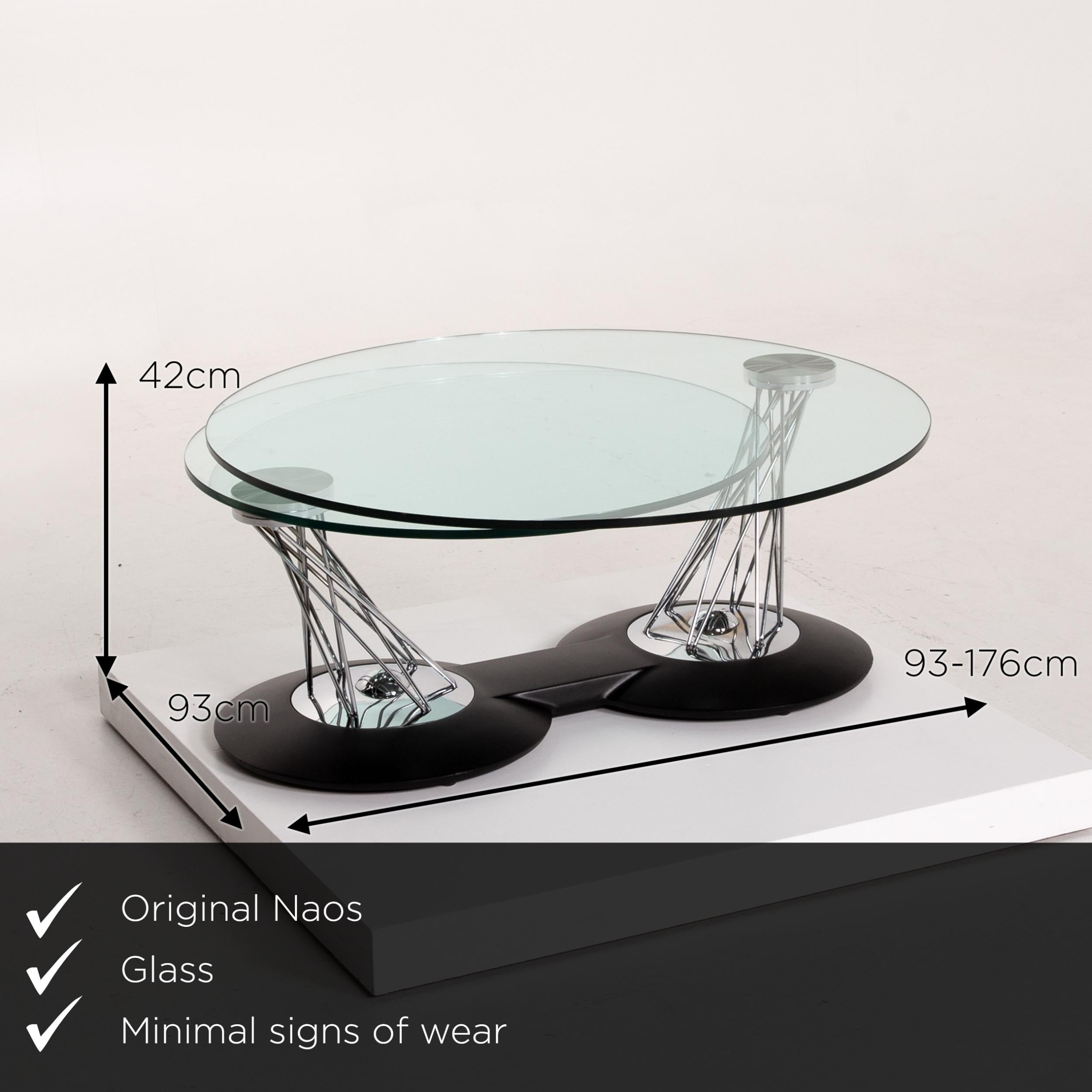 We present to you a Naos Gemelli glass chrome coffee table function adjustable.

 

 Product measurements in centimeters:
 

 Depth 93
 Width 93
 Height 42.




  