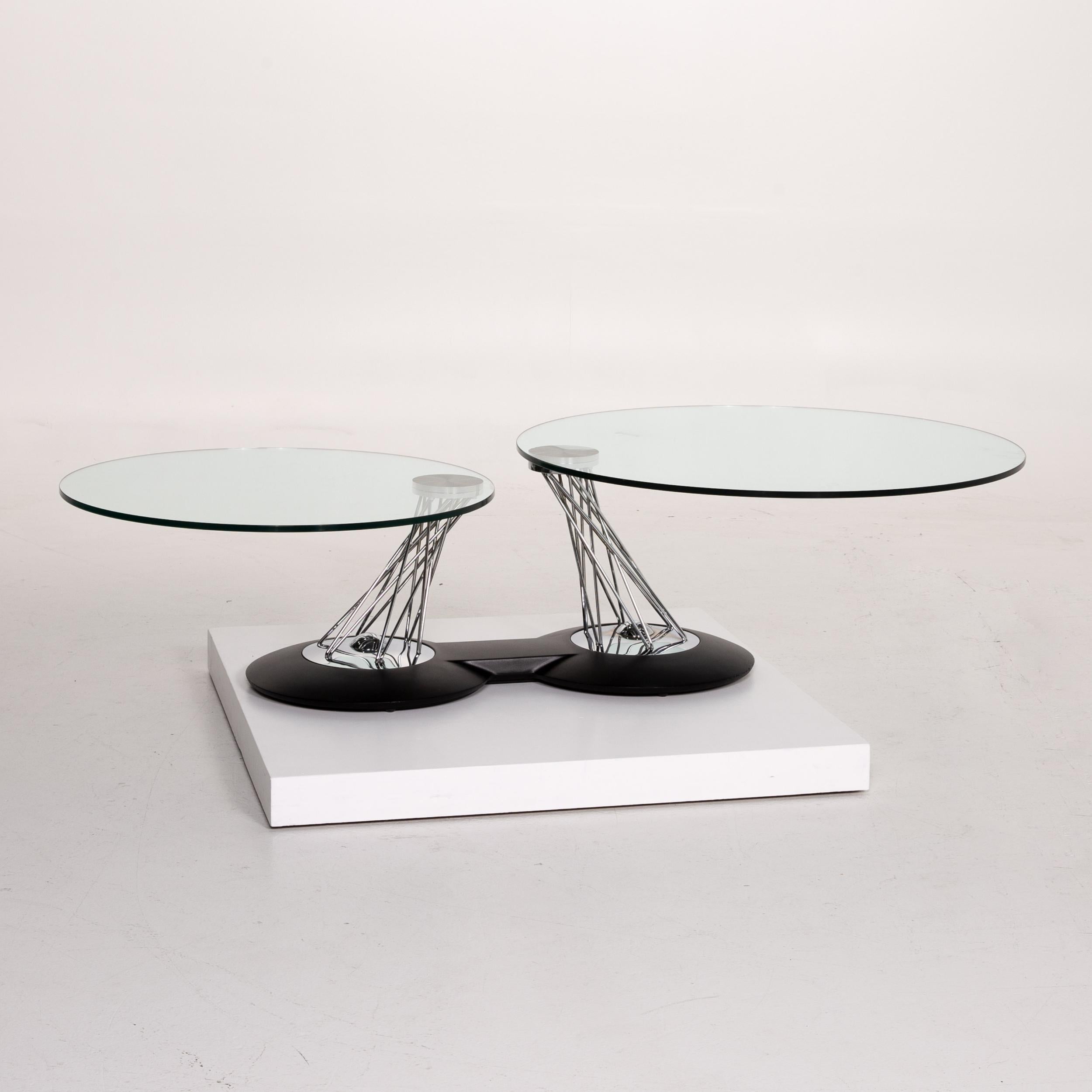 Modern Naos Gemelli Glass Chrome Coffee Table Function Adjustable