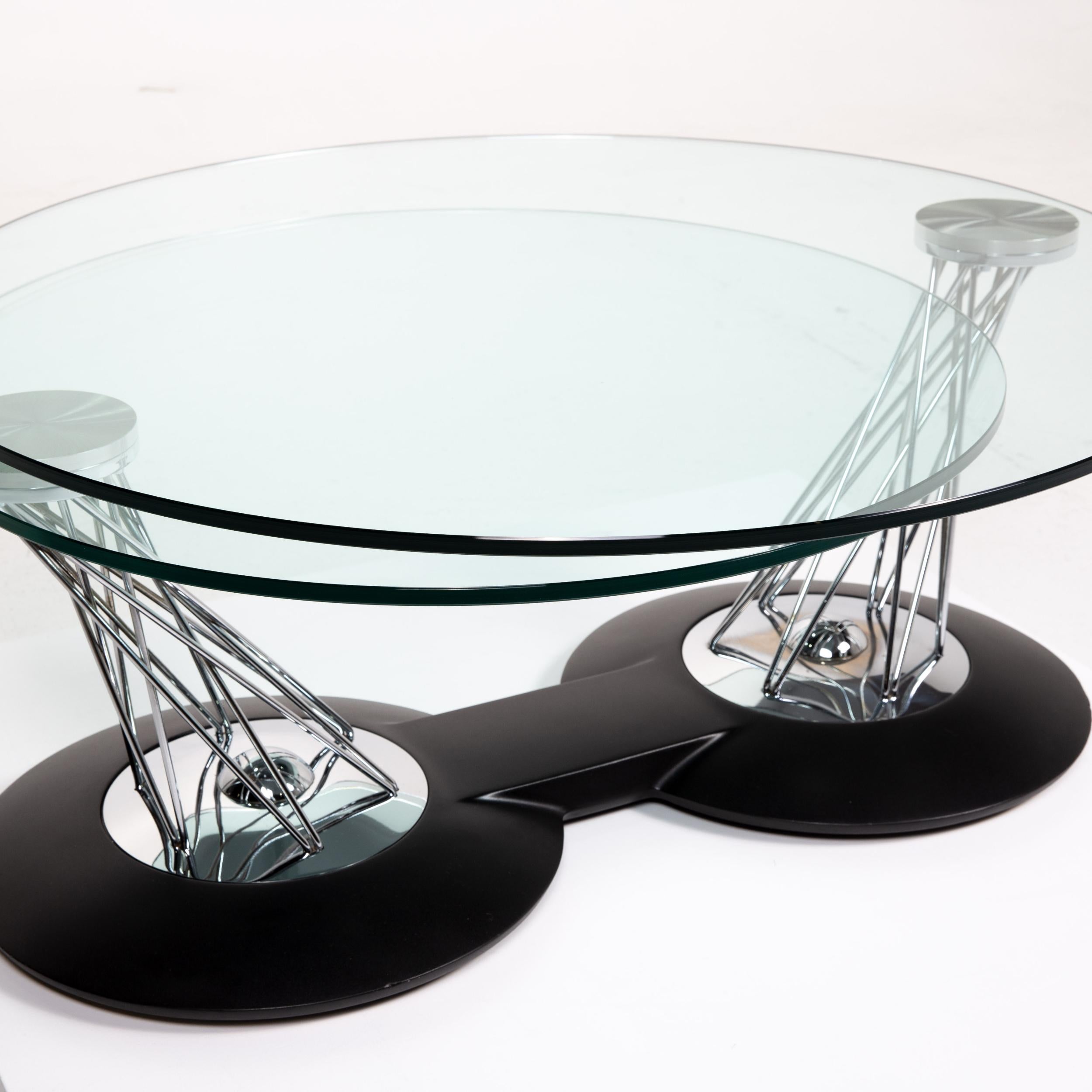European Naos Gemelli Glass Chrome Coffee Table Function Adjustable