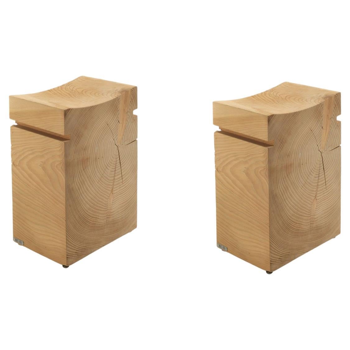 Napa Big Stool For Outdoor and Bathroom Use Carved Out Of Scented Cedar, Pair