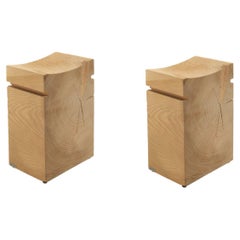 Napa Big Stool For Outdoor and Bathroom Use Carved Out Of Scented Cedar, Pair