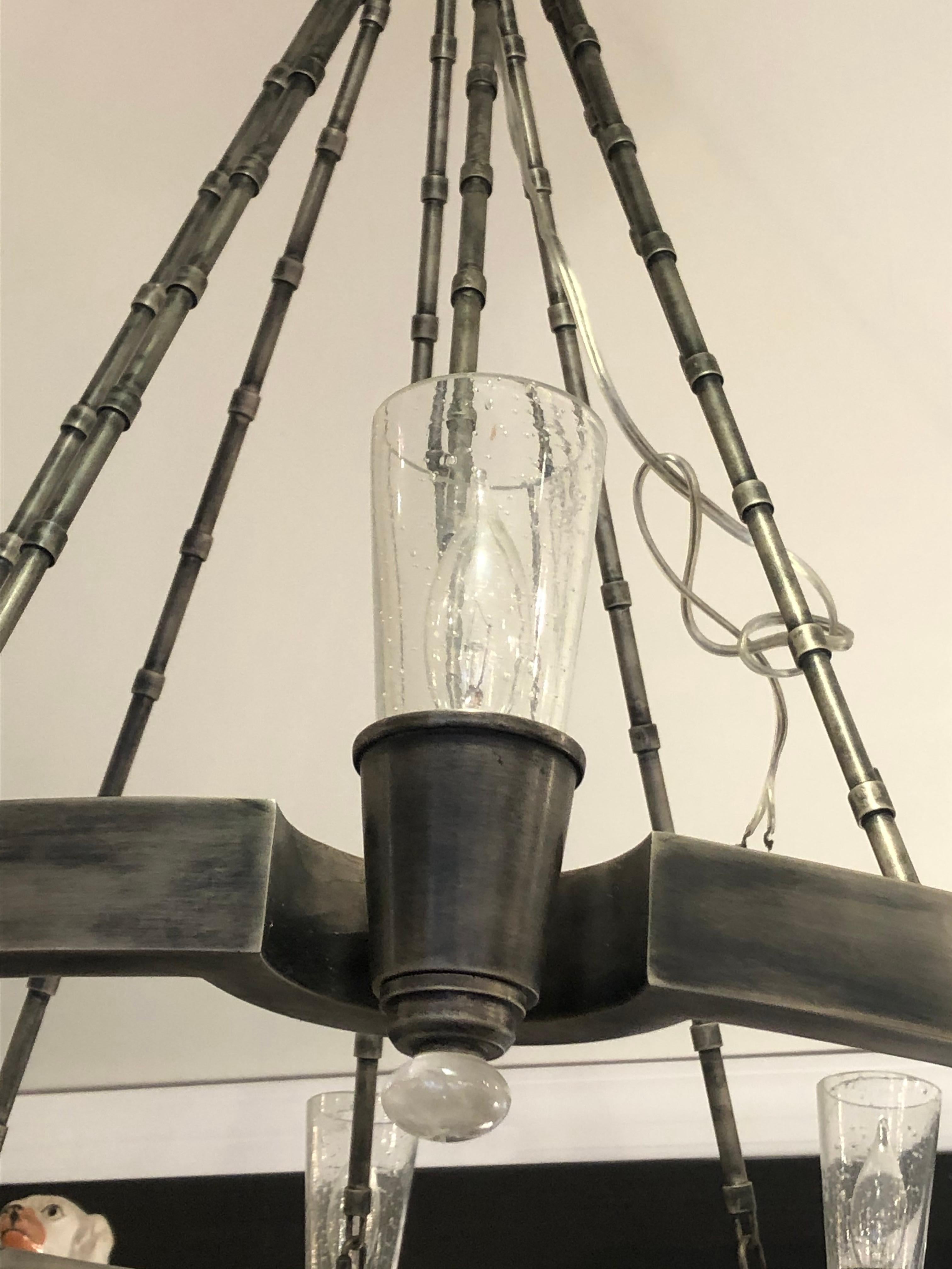 Napa Wagon Wheel Style Iron 8-Light Chandelier with Seeded Glass 1