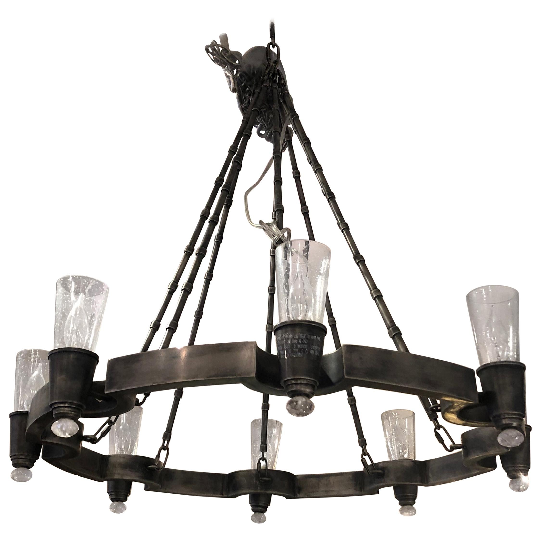 Napa Wagon Wheel Style Iron 8-Light Chandelier with Seeded Glass