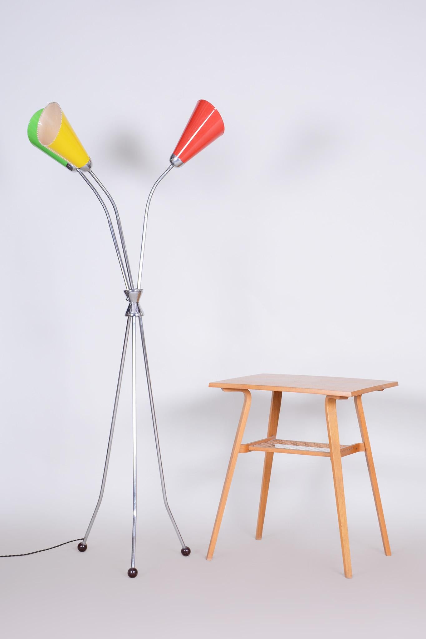 Newly electrified Napako floor lamp made in 1950s Czechia. It's been fully restored and is made out of chrome plated steel.