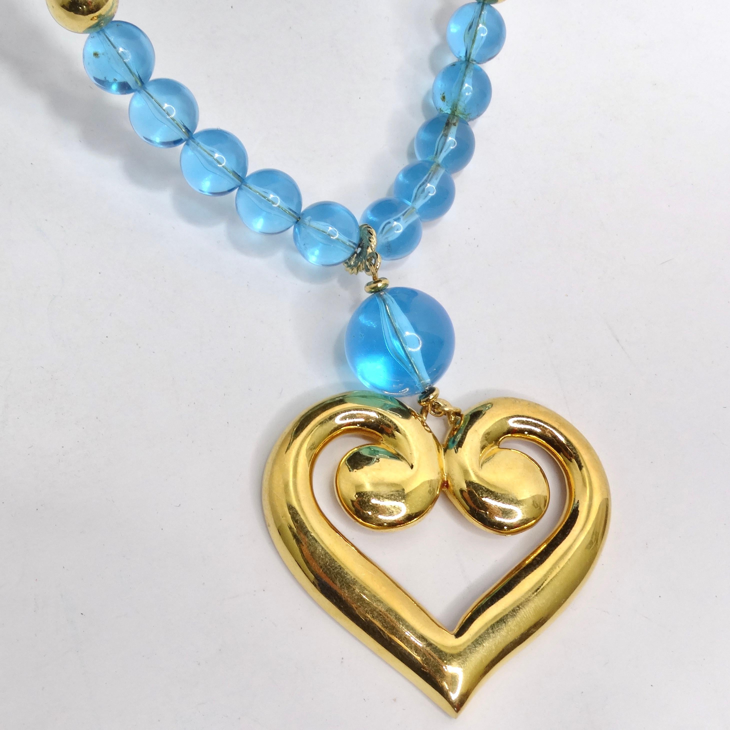 Napier 18K Gold Plated Greek Heart Blue Bead Pendant Necklace In Excellent Condition For Sale In Scottsdale, AZ