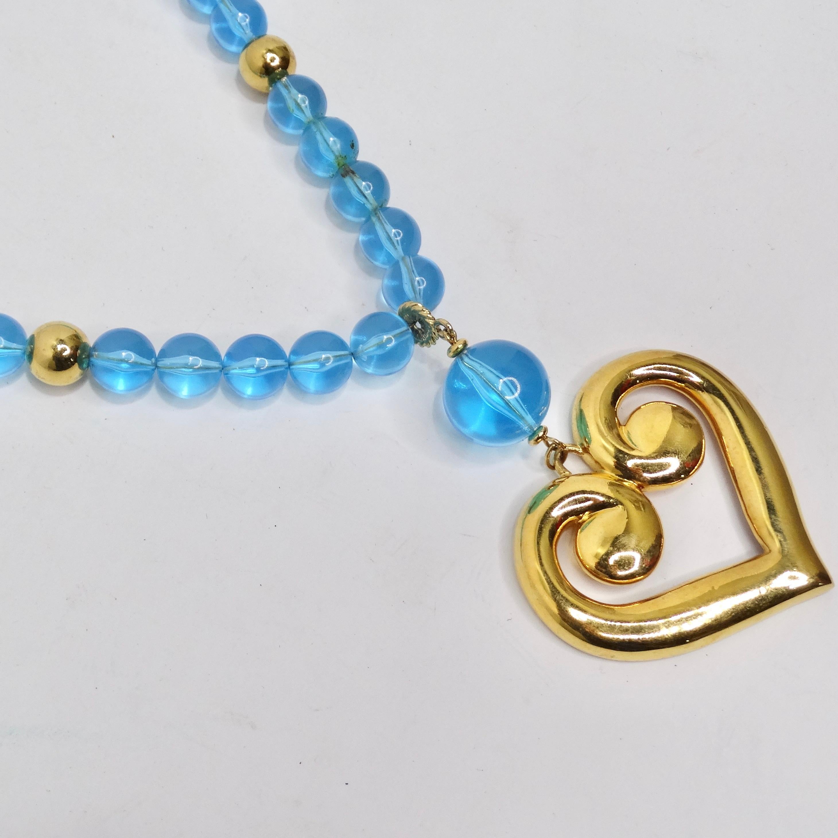 Napier 18K Gold Plated Greek Heart Blue Bead Pendant Necklace In Excellent Condition For Sale In Scottsdale, AZ