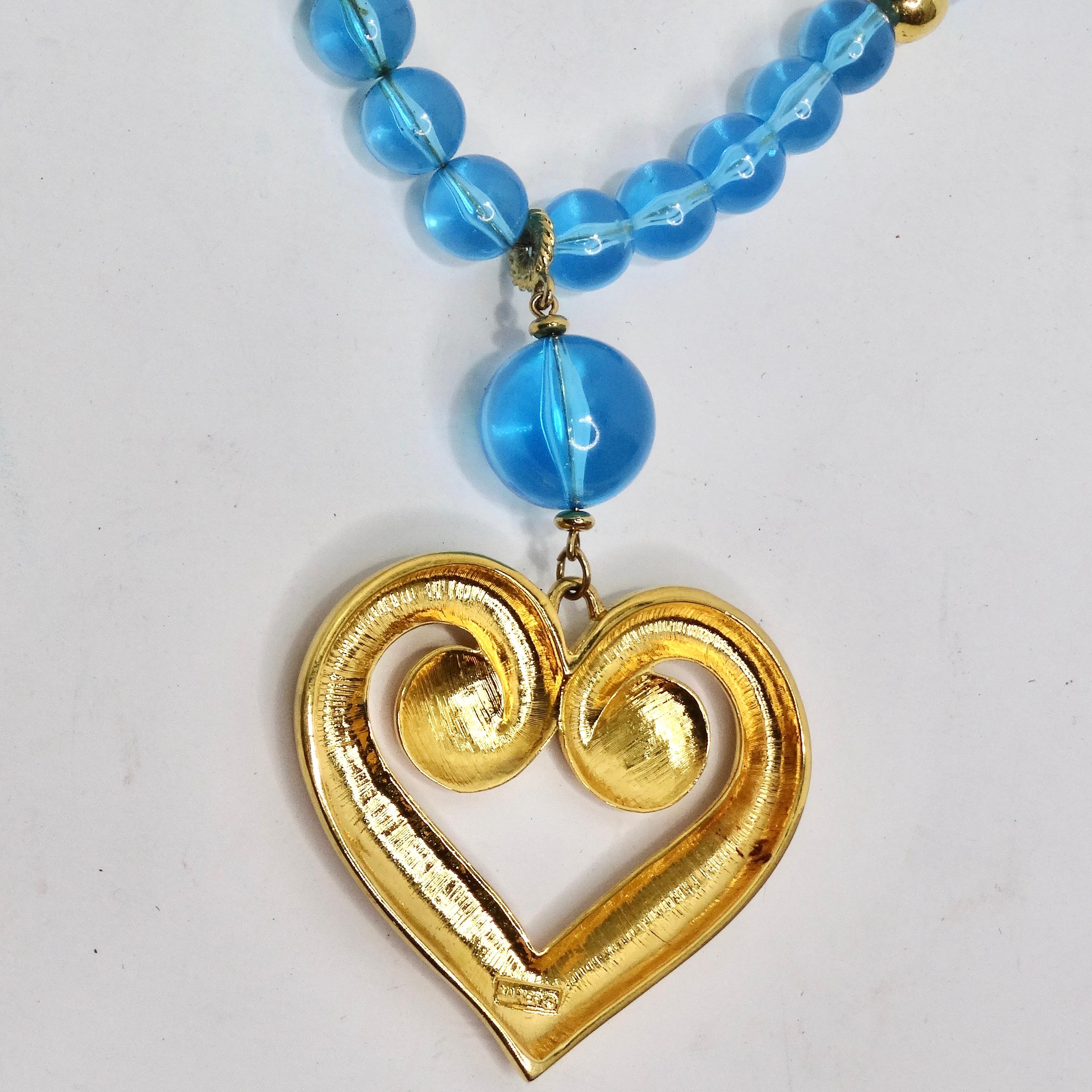 Napier 18K Gold Plated Greek Heart Blue Bead Pendant Necklace For Sale 4