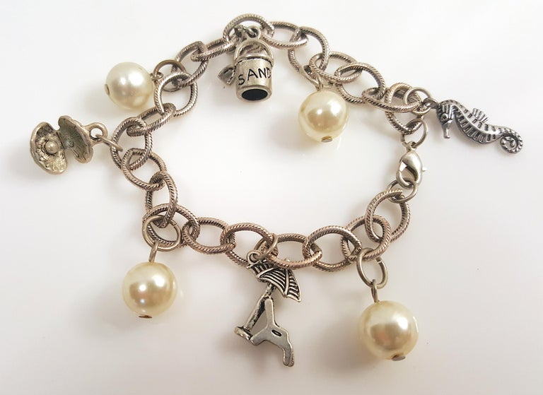 Napier 1923 Signed Silver Set Pearl Crystal SeaCharms Chain Necklace