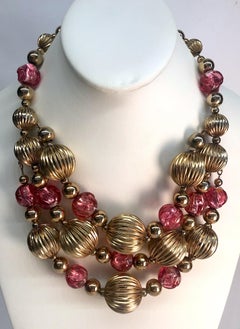 Napier 1950s Murano Glass & Gold Bead Bib Necklace
