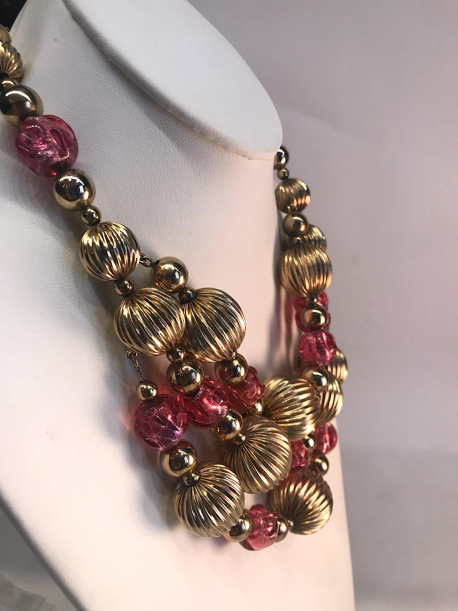 Napier 1950s Murano Glass & Gold Bead Bib Necklace In Good Condition In New York, NY