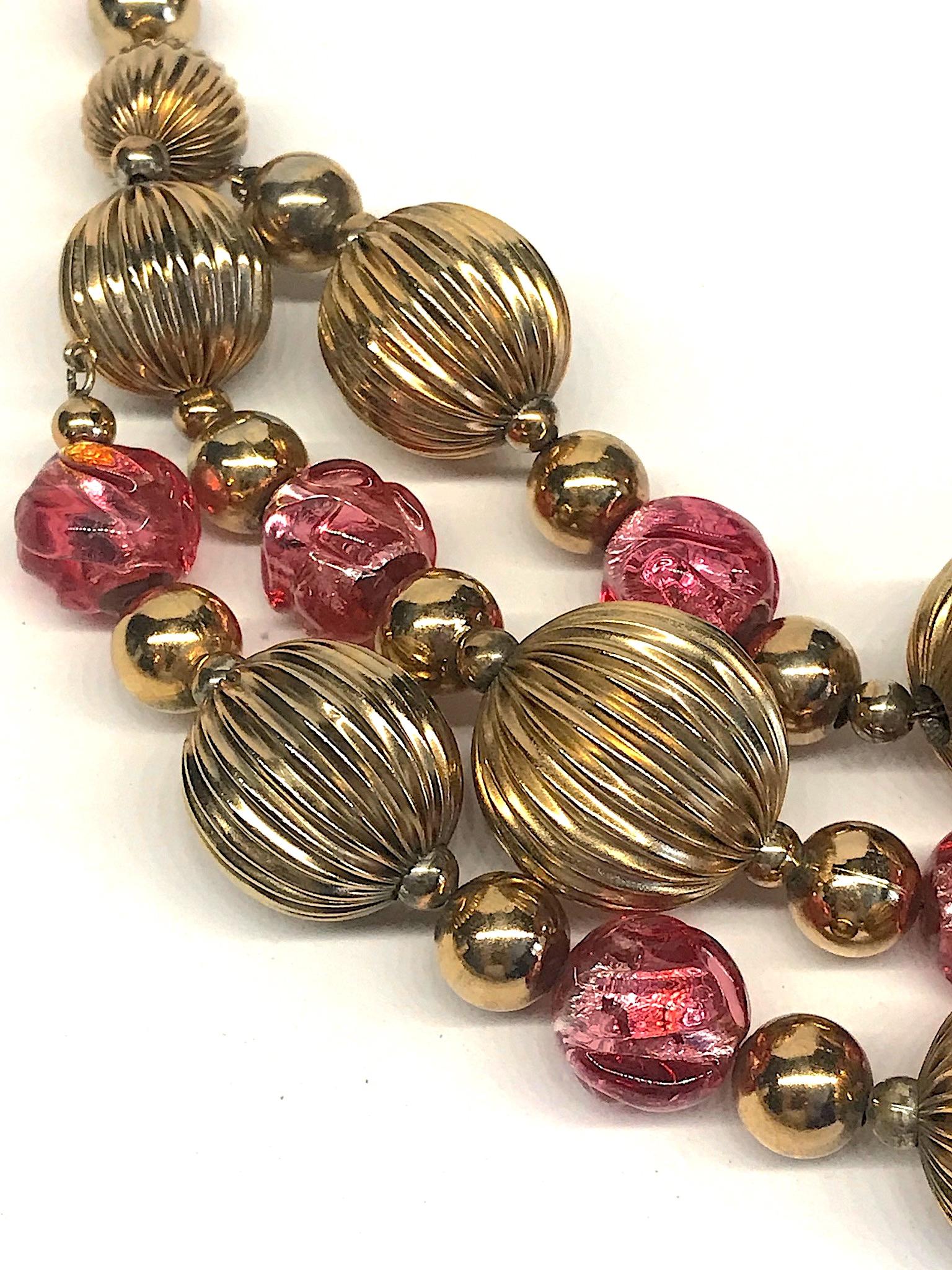 Napier 1950s Murano Glass & Gold Bead Bib Necklace For Sale 1