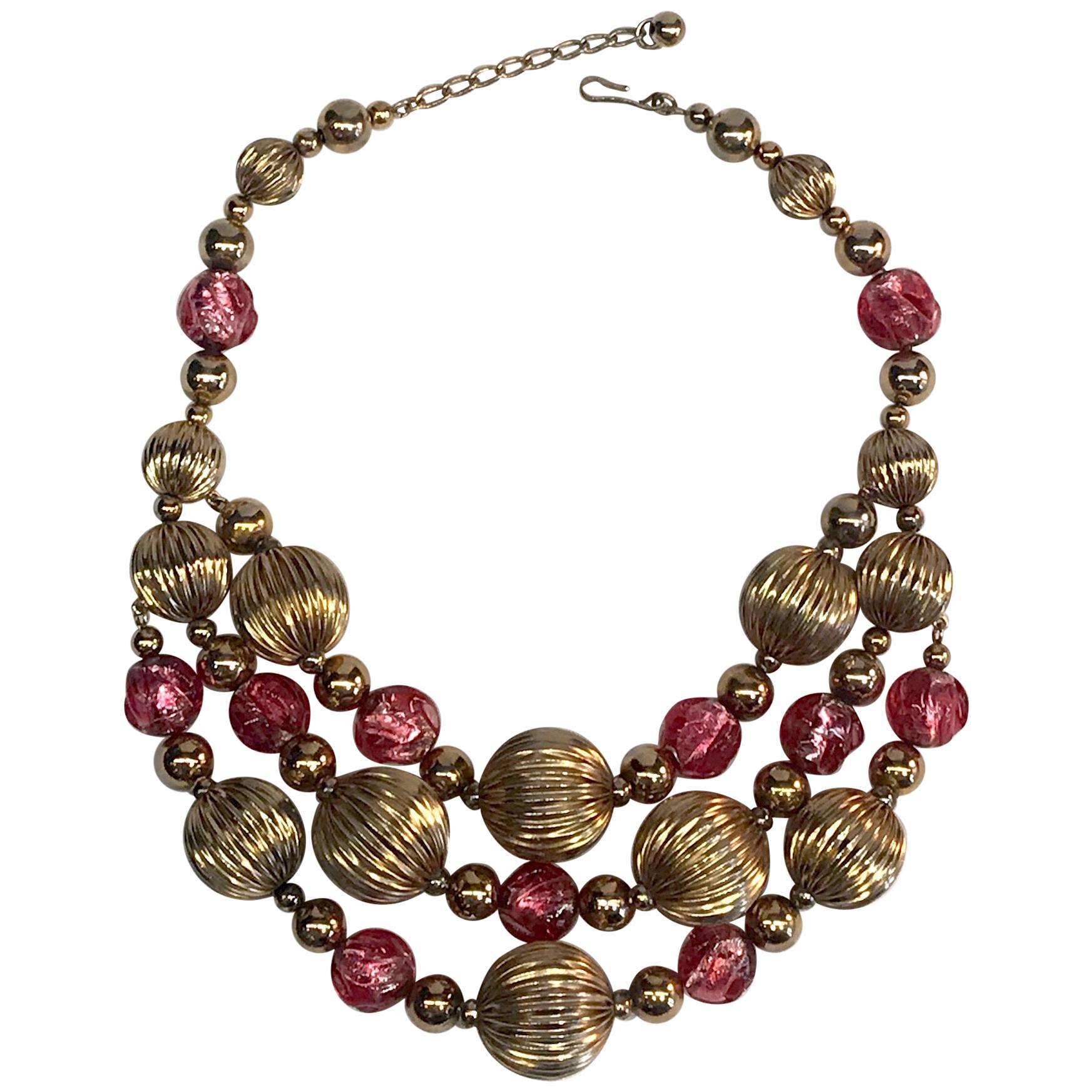 Vintage Graduated Sterling Silver Beaded Necklace with Gold-Filled - Ruby  Lane