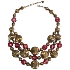 Retro Napier 1950s Murano Glass & Gold Bead Bib Necklace